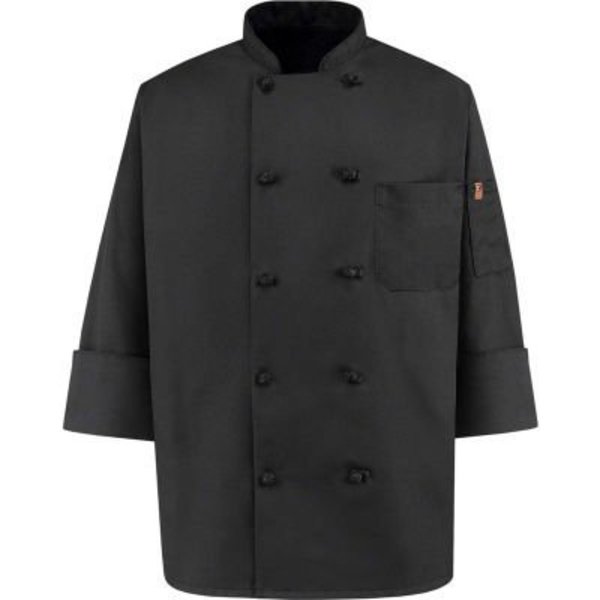 Vf Imagewear Chef Designs 10 Button-Front Chef Coat, Knot Buttons, Black, Spun Polyester, 3XL 0427BKRG3XL